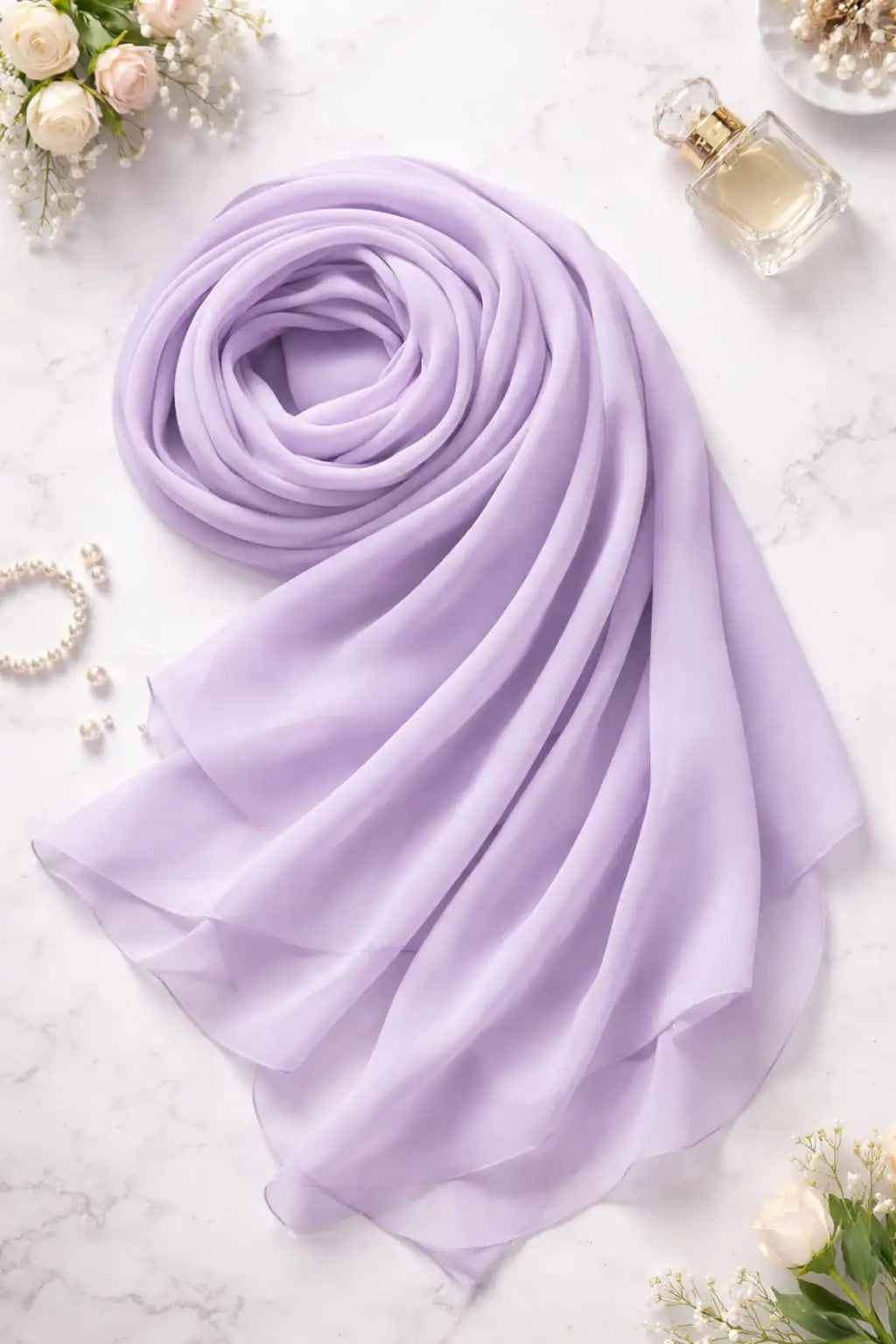 Lavender Marjeena Premium Jersey Hijab, soft and lightweight scarf for women, featuring a comfortable and elegant design.