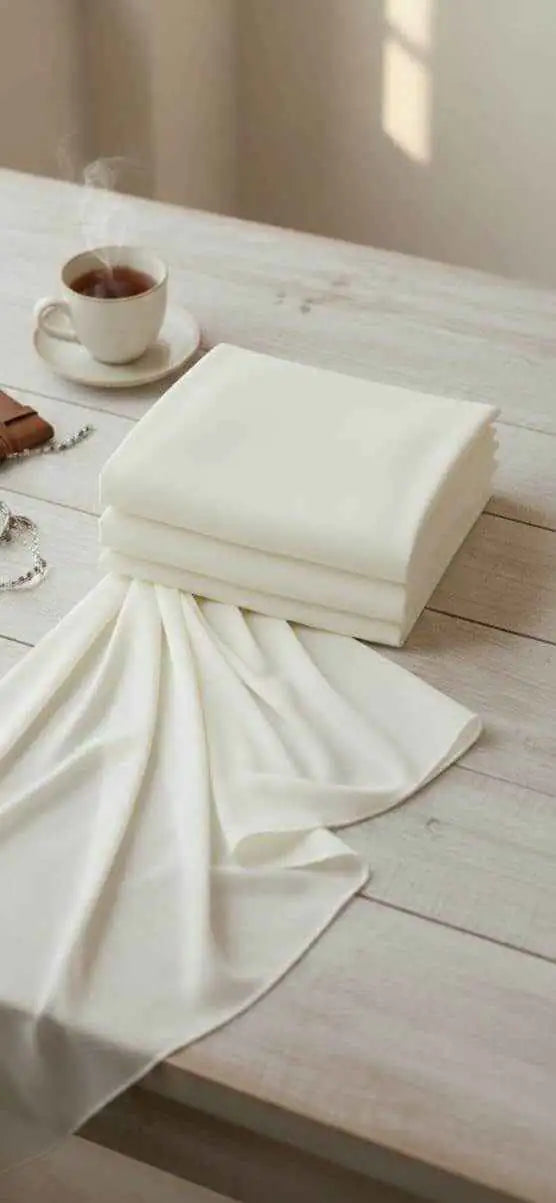 Marjeena off-white premium georgette hijab, soft and lightweight, ideal for everyday wear, stylish and comfortable.