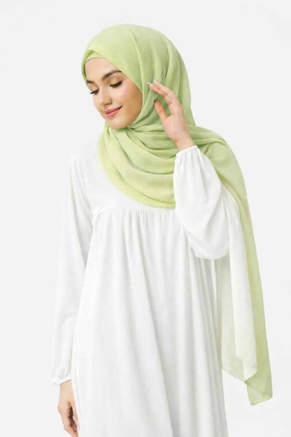 Marjeena premium soft georgette hijab in sage green, lightweight hijab scarf with a smooth, flowing fabric.