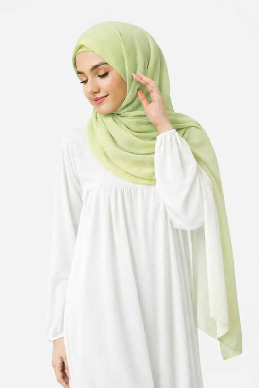 Marjeena premium soft georgette hijab in sage green, lightweight hijab scarf with a smooth, flowing fabric.