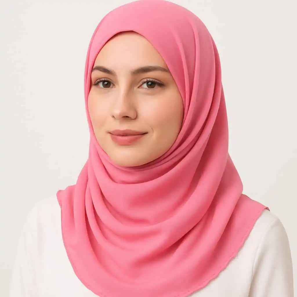 Marjeena soft peach georgette hijab scarf for women, lightweight and elegant hijab with smooth fabric and stylish drape.
