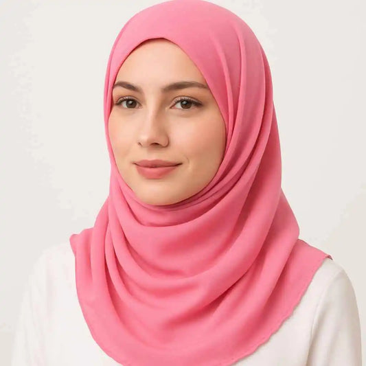 Marjeena soft peach georgette hijab scarf for women, lightweight and elegant hijab with smooth fabric and stylish drape.