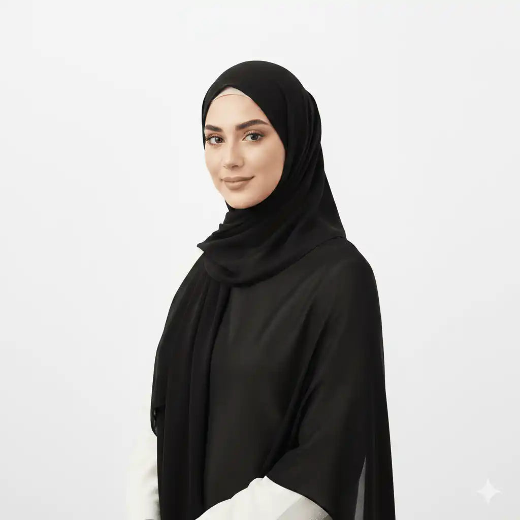 Marjeena black premium jersey hijab, soft and comfortable scarf designed for effortless style and coverage.
