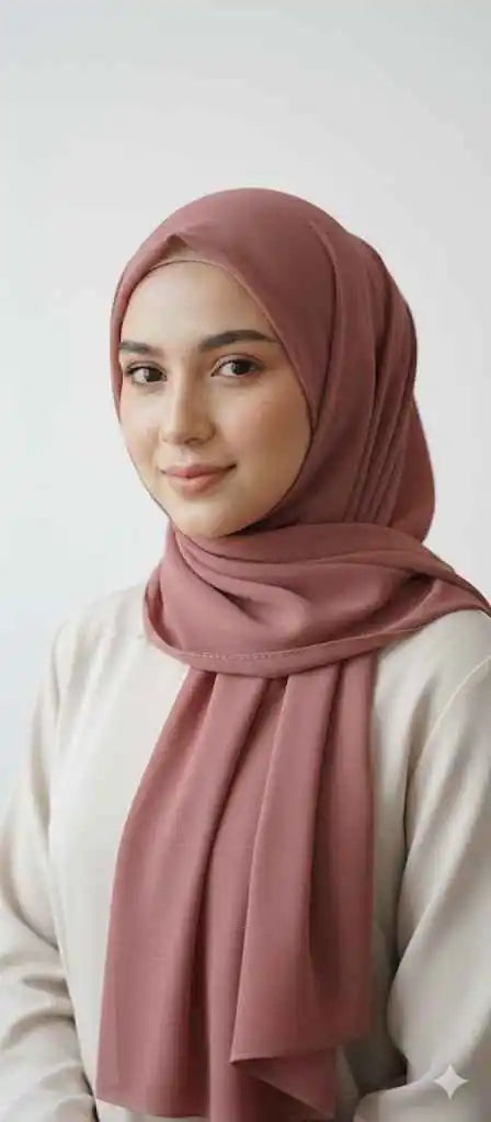 Marjeena Dusty Rose premium jersey hijab, soft and lightweight scarf in dusty rose color, styled for a modest look.