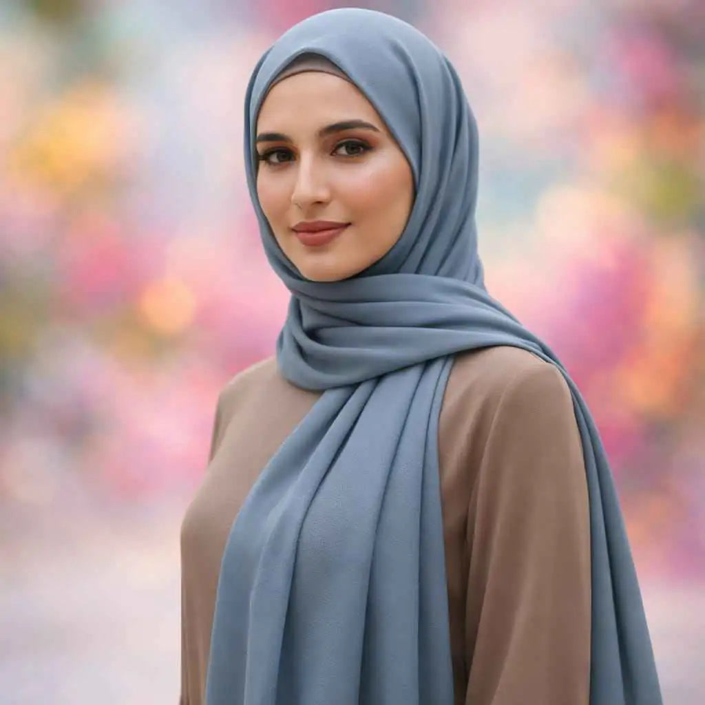 Marjeena Grey Premium Jersey Hijab, soft and lightweight grey scarf made from high-quality jersey fabric, styled for elegant modest wear.