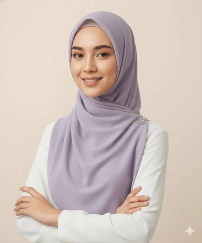 Lavender Marjeena premium jersey hijab, soft and lightweight scarf made of comfortable jersey fabric, styled neatly.