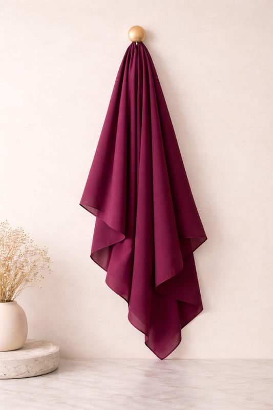 Marjeena reddish purple premium jersey hijab, soft and stylish scarf with a smooth texture, perfect for everyday wear.