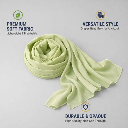 Marjeena Sage Green Premium Jersey Hijab in soft, comfortable fabric, styled as a versatile scarf or hijab.